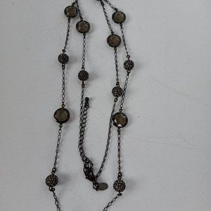 Lia Sophia Long Silver & Black Tone Beads & Chain Necklace